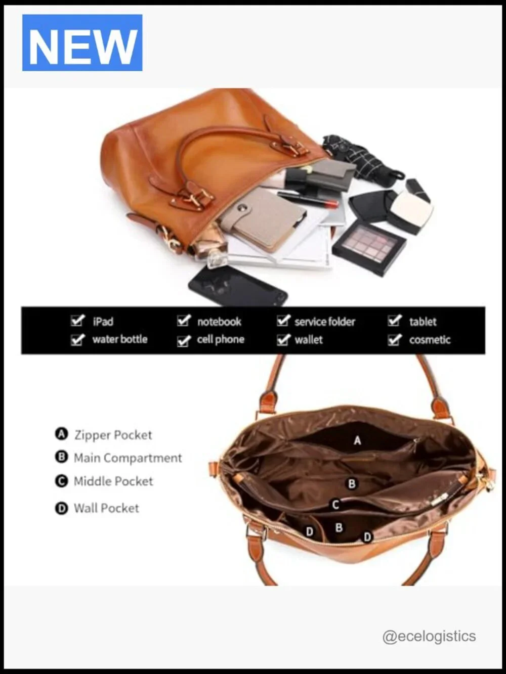 Genuine Leather Tote Satchel Crossbody Bag Large Capacity Handbag
